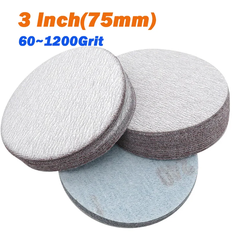 Dry Sanding Discs 3 Inch(75mm) 60~1200Grit White Aluminum Oxide Hook&Loop Sandpaper Pad For Woodturning Polishing Accessories