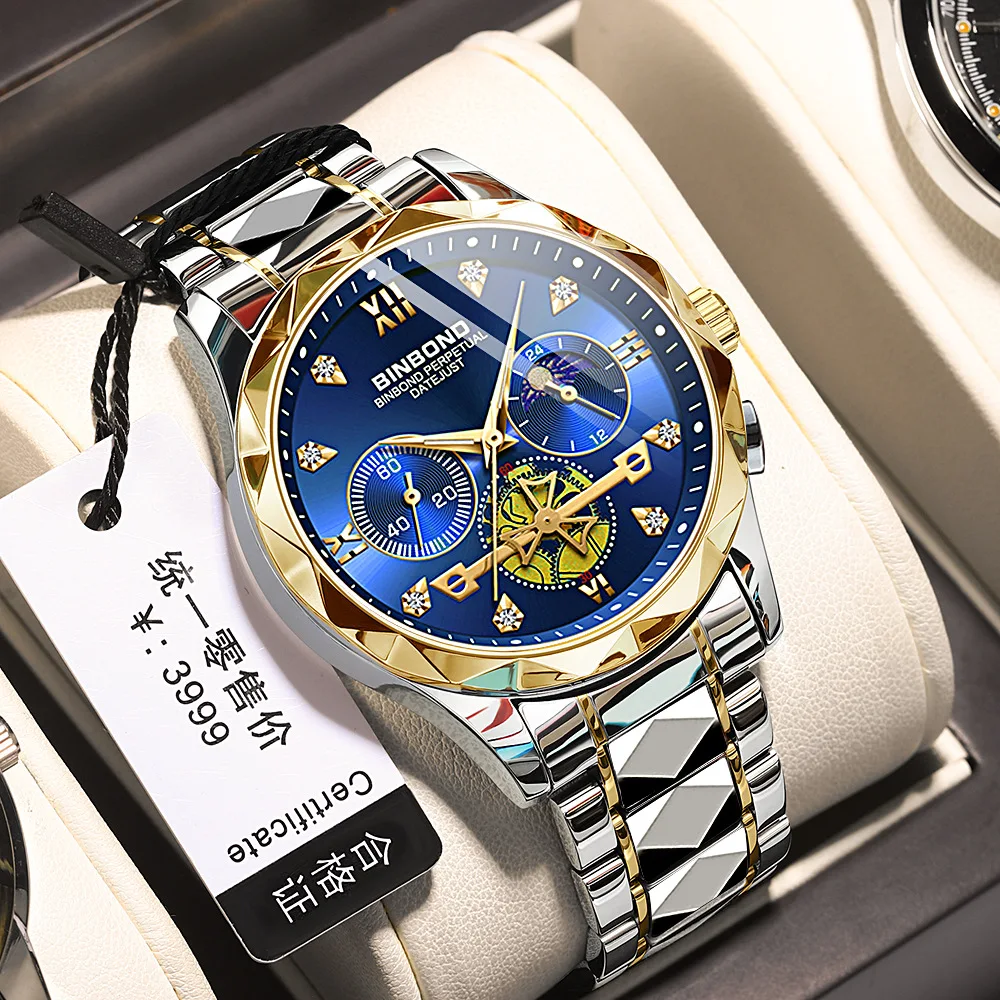 Multi Functional Quartz Watch, Versatile and Trendy Watch, Six Needle Timing, Casual and Trendy Men's Tungsten Steel Color