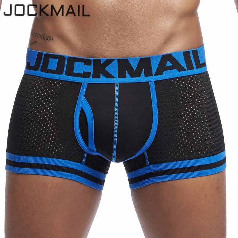 

JOCKMAIL Brand Mens Underwear Boxer Trunks Mesh breathable Gay Penis Pouch cueca boxer calzoncillos hombre Gay Sleepwear panties