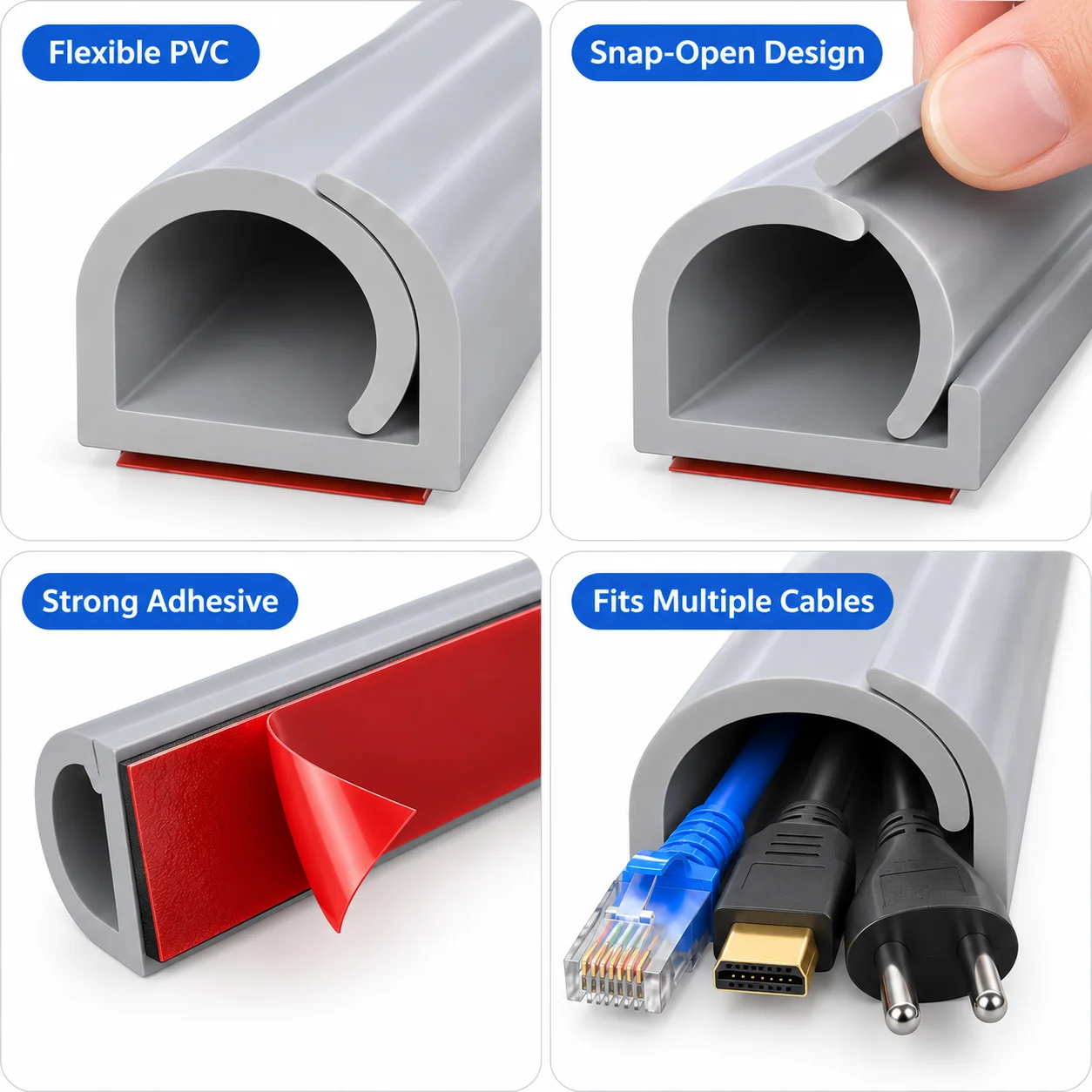 1PC 1/2/3/5/m Cable Raceway Self Adhesive Wire Cover Floor Cord Protector Organizer Channel for Home Office Cable Management