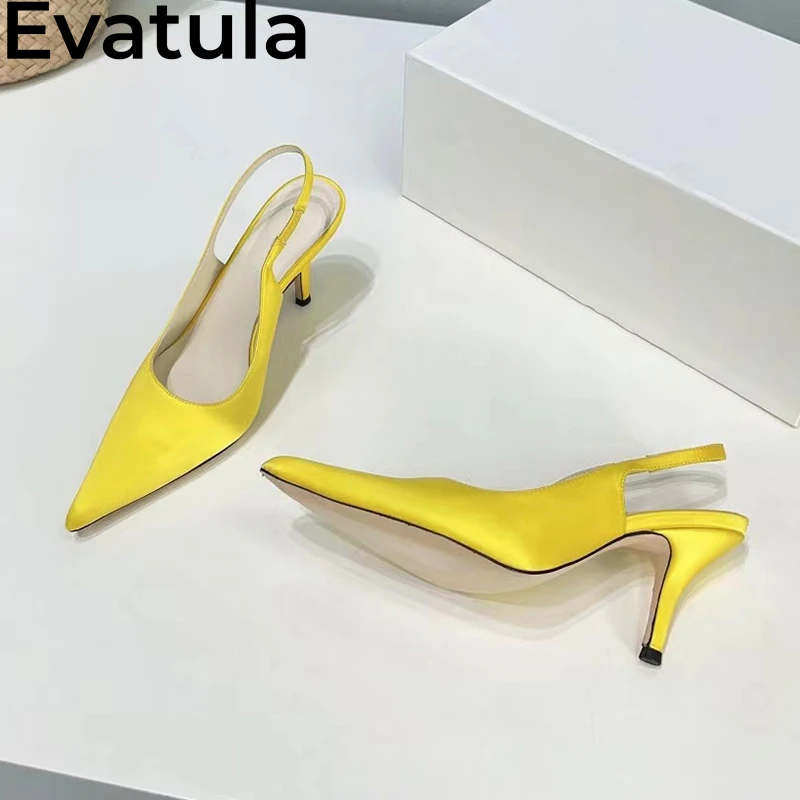 2024 Summer Pointy Toe Satin Thin High Heel Sandals Women Elegant Slingbacks Stilettos Ladies Fashion Party Dress Shoes Femme