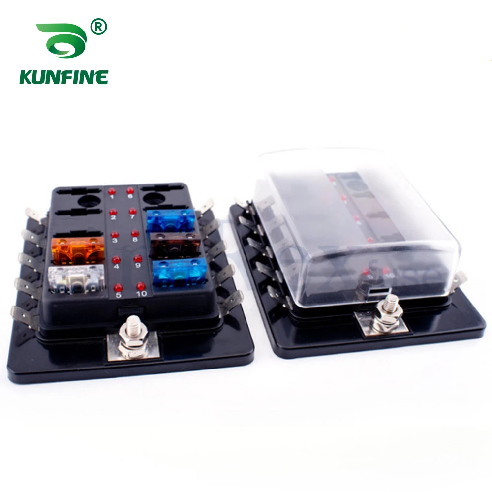 

Fuse Box Holder 10 Way with LED Indicator Fuse Block Max.100A For Car Off-road RV Bus Yacht Boat