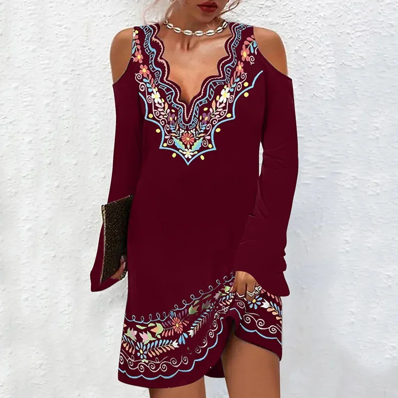 Women Sexy Off Shoulder Halter Neck Mini Dress Autumn Long Sleeve Casual Loose Solid Color Dresses Elegant Office Lady Clothing