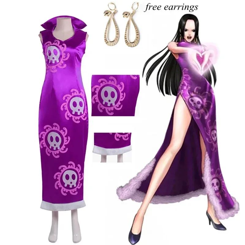 

Anime Boa Hancock Cosplay Costume Earrings Halloween Carnival Cheongsam Dress Set Sexy EA1782
