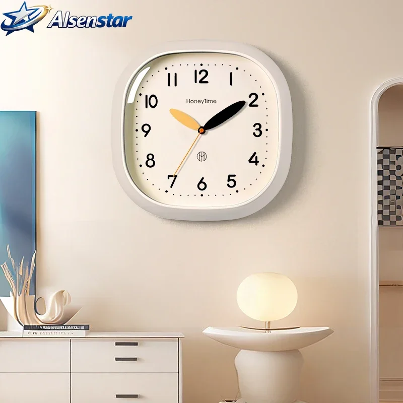 Modern Square Wall Clock Creamy White - Silent Quartz Minimalist Hanging Watch Decor for Home Office  Living Room Holiday Gift