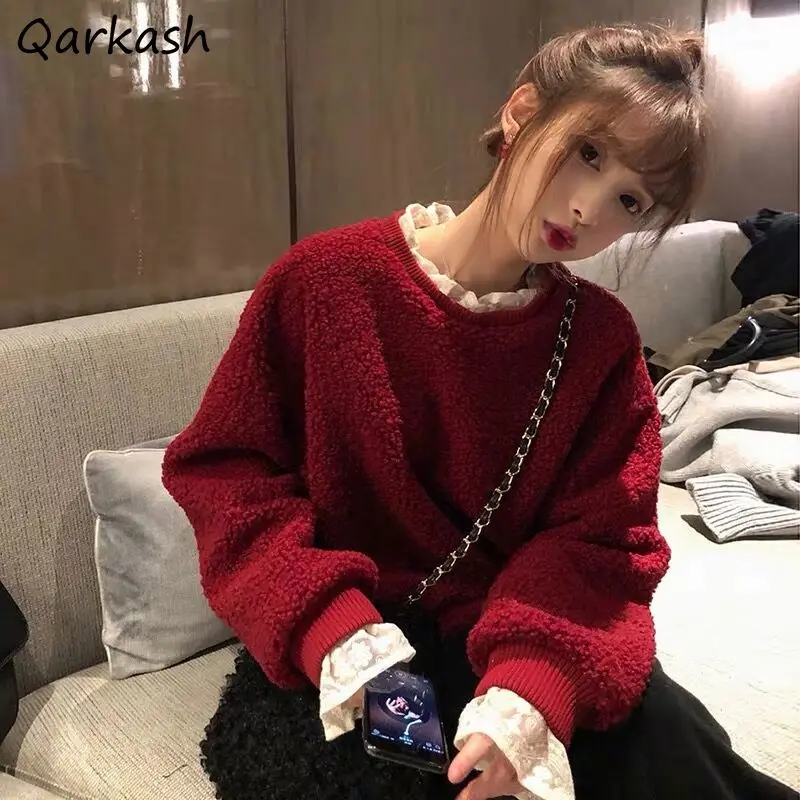 

Fake Two Pieces Hoodies Women Winter Plus Velvet Baggy Ulzzang All-match Temperament Korean Slouchy Fashion Streetwear Chic New