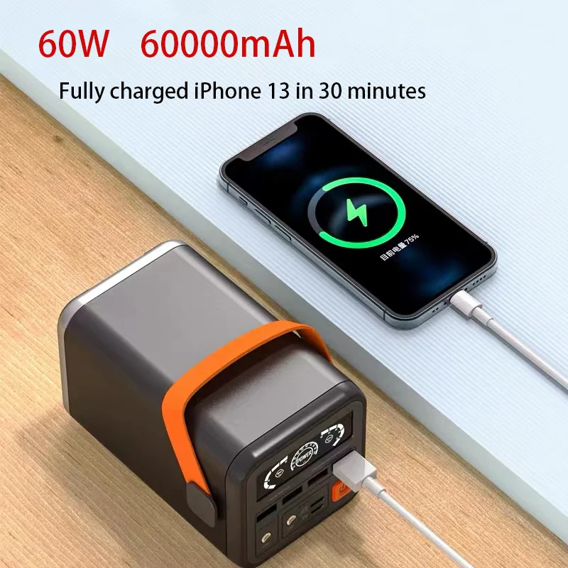 ที่ชาร์จกลางแจ้งในบ้านเร็วสำหรับแล็ปท็อป60,000mAh แบตสำรองมือถือความจุสูง60W