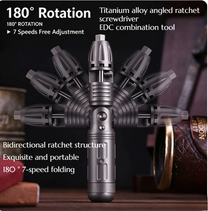 Titanium Alloy Angled Ratchet Screwdriver EDC Outdoor Portable Multifunctional Manual Combination Tool