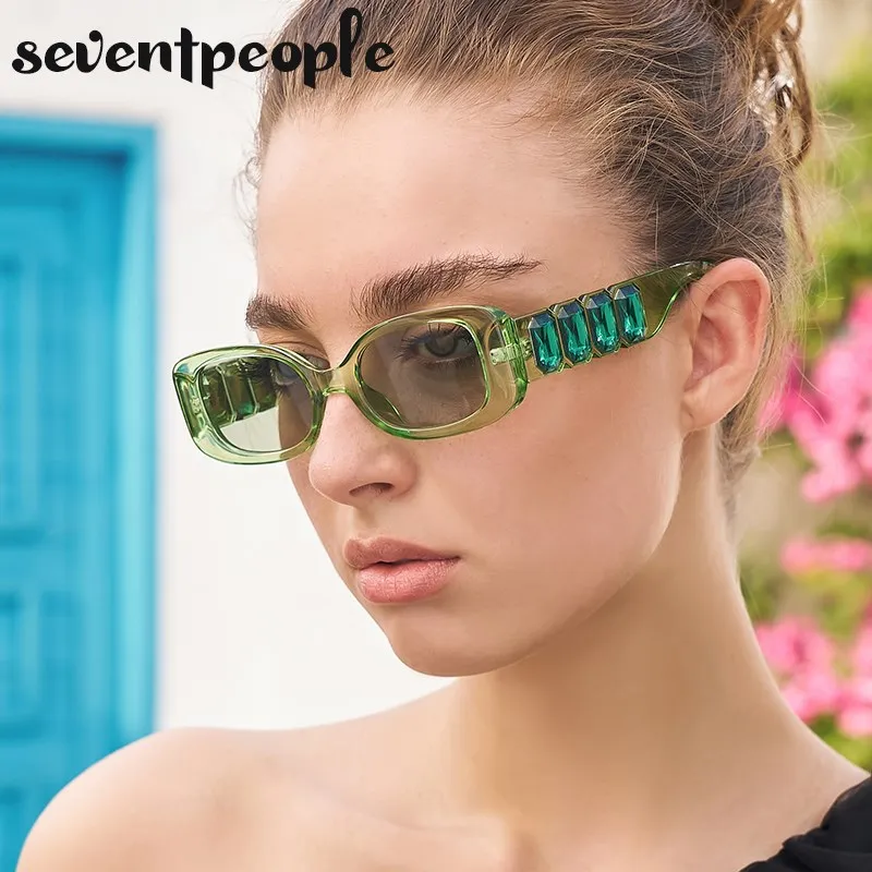 New Rectangular Sunglasses Women Fashion Rectangle Sun Glasses for Men Luxury Brand Small Frame Square Sunglass Diamond Temples