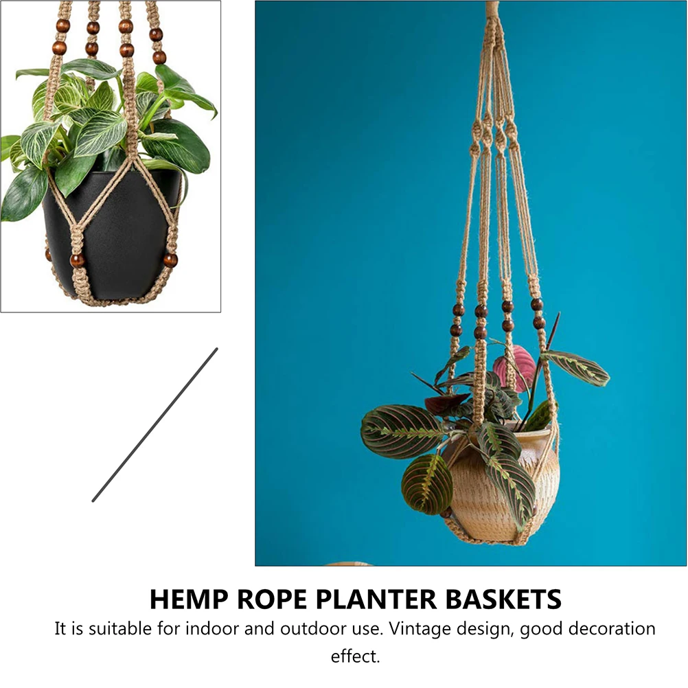 

1pc Hemp Rope Planter Baskets Woven Flower Pots Holder Heavy Duty Vintage Wall Hanging Decor Durable Greenery