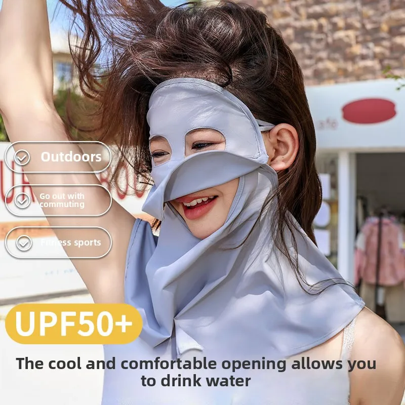 

Drinking Water Sunscreen Mask Female Full Face Neck Summer Mask UV-proof Scarf Cycling Ice Silk Cycling Mask Mesh Mask