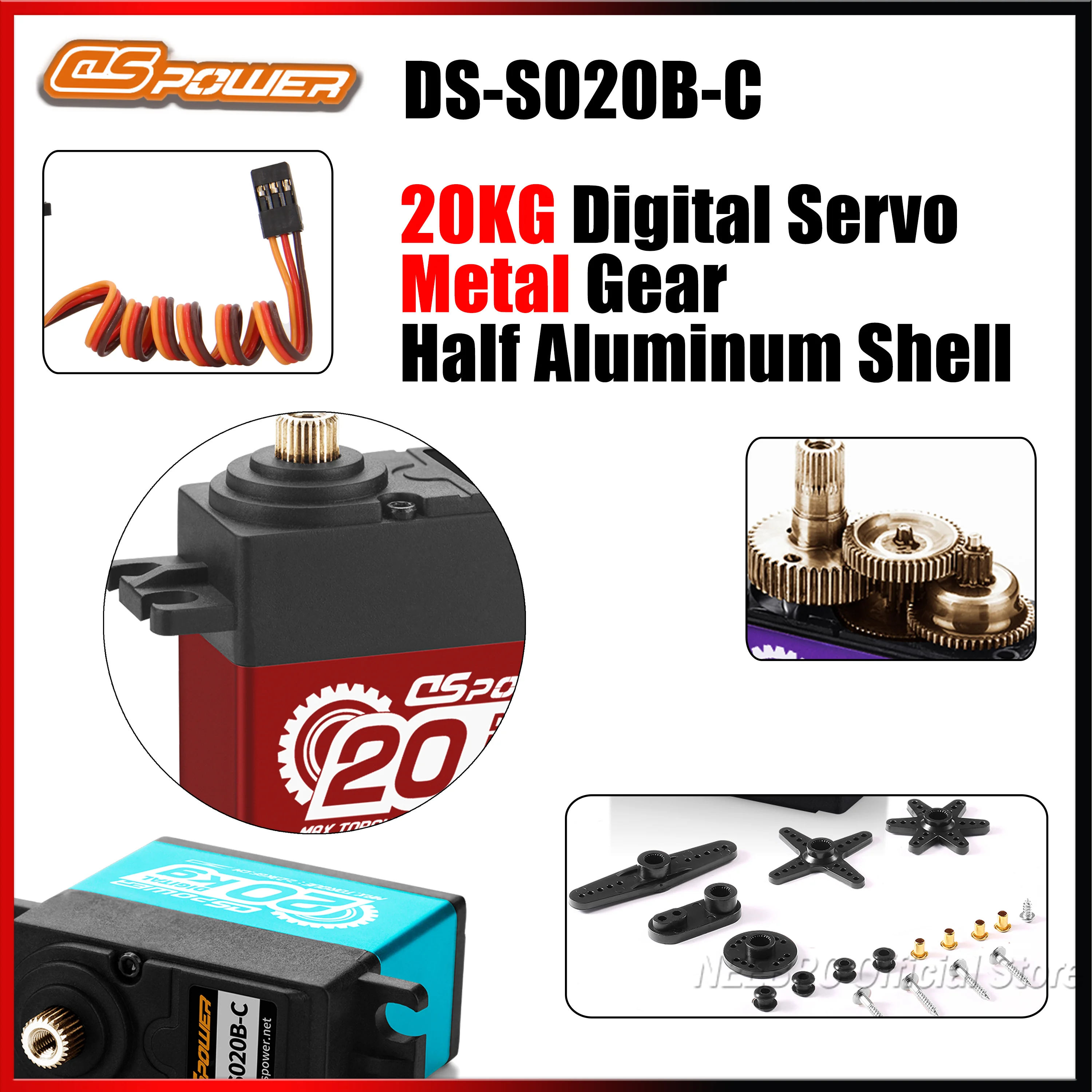 DSpower 20KG Metal Gear Standard Waterproof High Speed Large Torque Digital Servo Motor 180° for 1/8 1/10 RC Car Toy Accessories