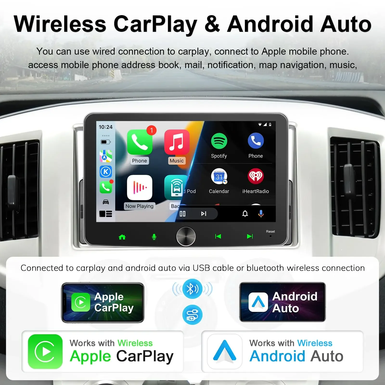 1 din universal rádio do carro android auto 7 Polegada carplay touchscreen android estéreo do carro com controle de voz bluetooth sinal fm din