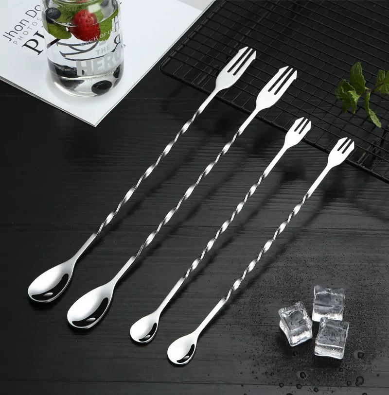 Stainless Steel Threaded Bar Spoon Swizzle Stick Coffee Cocktail Mojito Wine Spoons Barware Bartender Tools Accessories