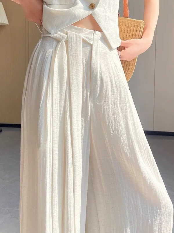 

Широкие брюки из льняной ткани Ice Silk для женщин, летние, тонкие, с высокой талией, стройнящие, повседневные, струящиеся, в пол, прямые, в стиле Ямамото
