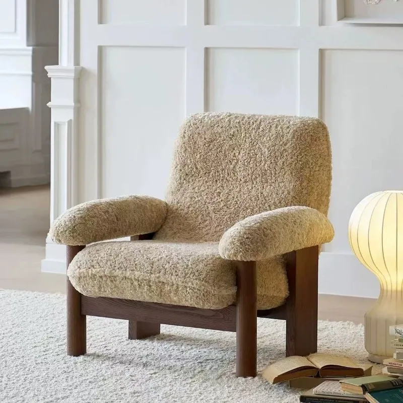 

Single sofa chair Lamb wool balcony home leisure chair Simple sofa chair