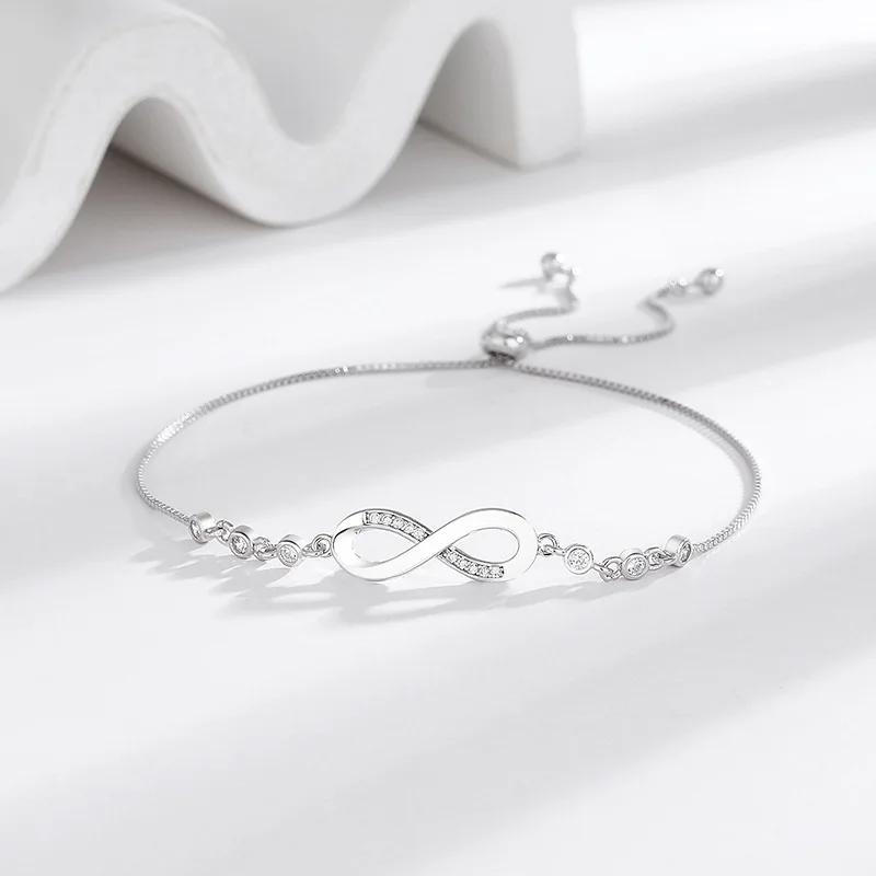 925 Sterling Silver Infinity Love Chain Link Adjustable Luxury Moissanite Bracelet for Women Friendship Jewelry Pulseiras Prata