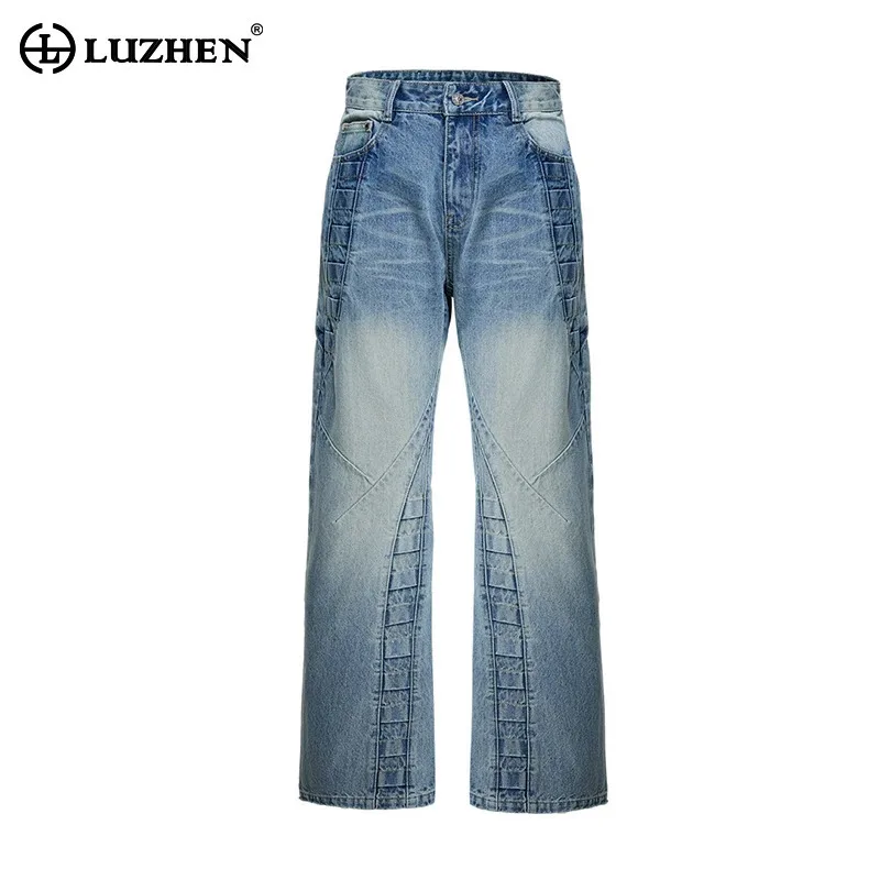 

LUZHEN 2026 New Original Pleated Design Vintage Style Loose Straight Denim Pants Men's Fashion Gradient Washed Male Jeans JY6410