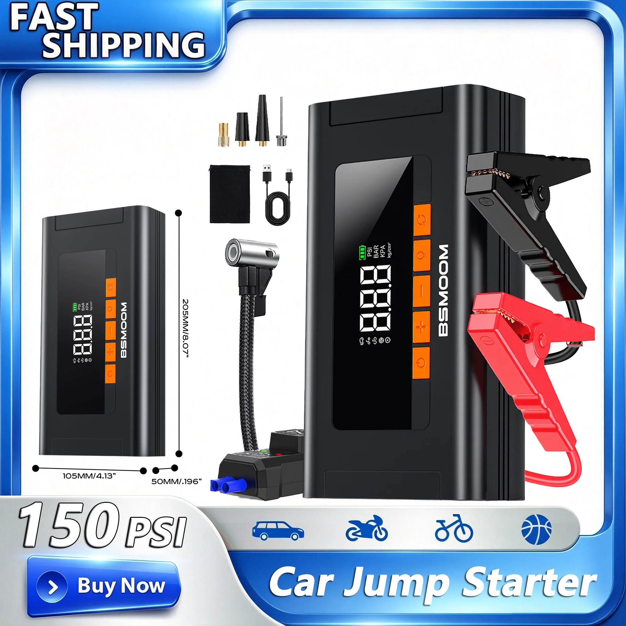 Avviatore di emergenza per auto 2-in-1, modello 7000A, con capacità di 150 PSI, dispositivo portatile multifunzionale per avviare la batteria dell'auto, batteria da 26800 mAh, dispositivo portatile