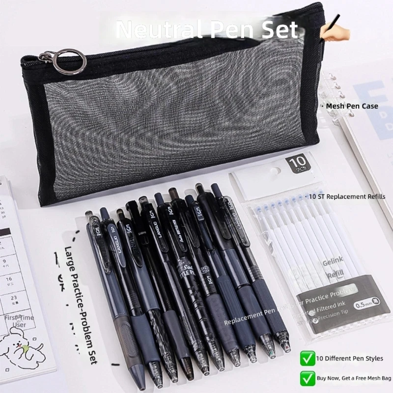 Retractable Gel Pen Set with Refills and Bag, 0.5mm Writing Gel Pen for Daily Study Review, Classwork and Office Use Y4QF