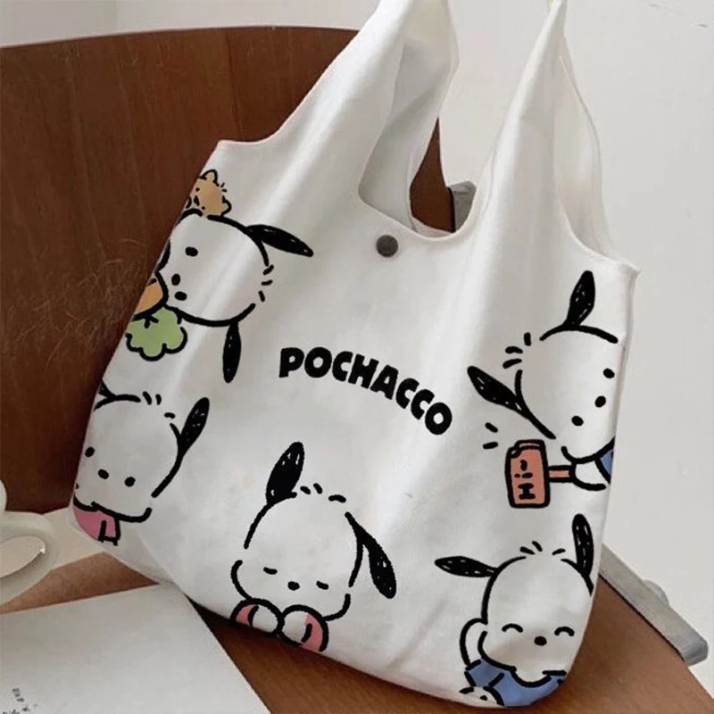 Kawaii Sanrio Shoulder Bag Pochacco Anime Cute Cartoon Shopping Student Book Storage Canvas Handbag Baby Toys For Girls Gifts