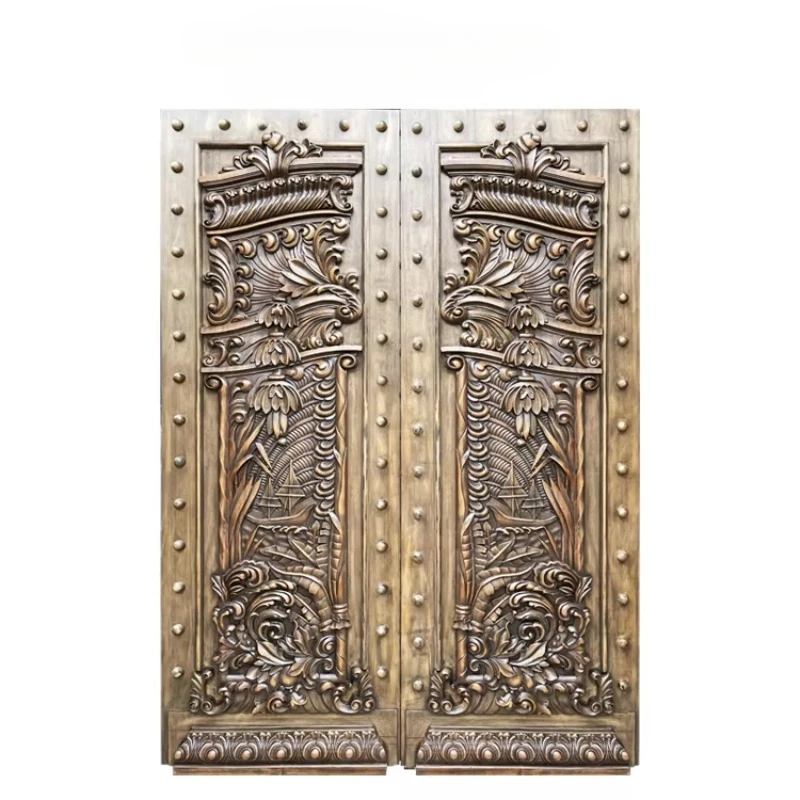 

Prettywood China Supplier Custom Interior House Antique Design Hand Carved Solid Wooden Door