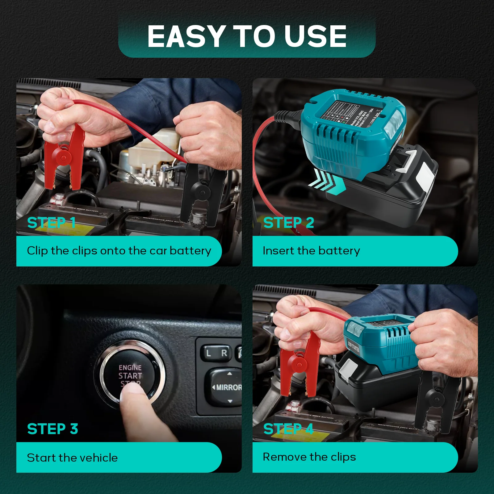 كابلات توصيل مع مشابك لبطارية ماكيتا 18 فولت 10AWG خط كابل معزز للسيارات سلاسل بداية الانتقال في حالات الطوارئ (بدون بطارية)