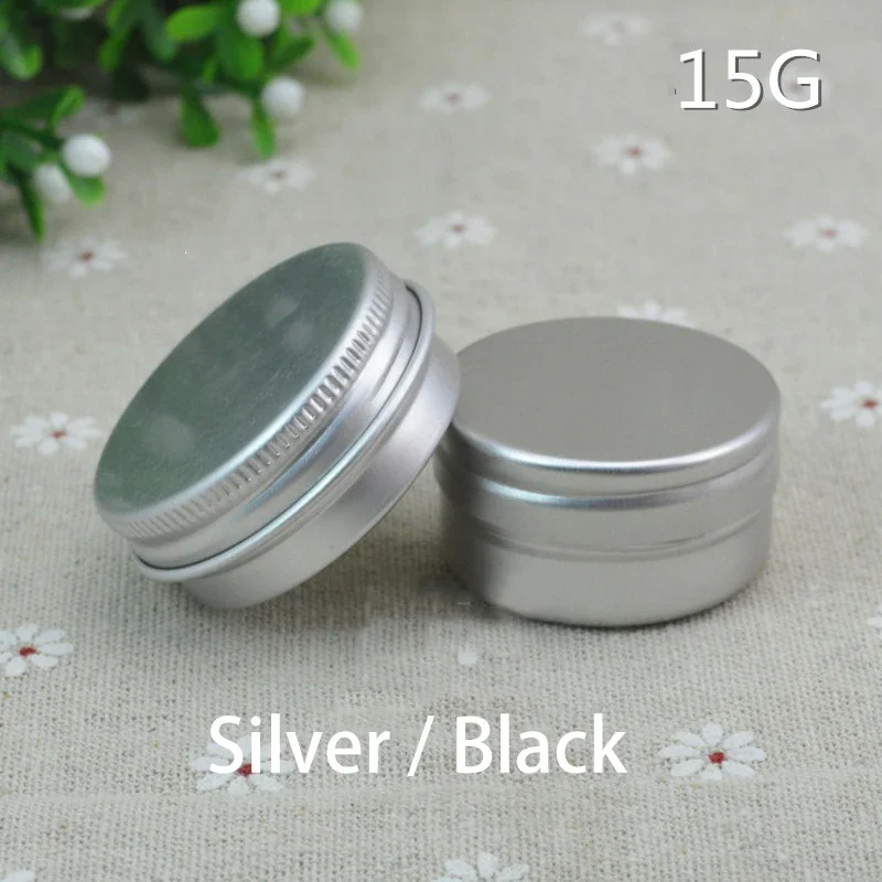 

15g Cosmetic Aluminum Jar Empty Refillable Container 15ml Lip-Balm Cream Packing Bottle Black Silver 100pcs