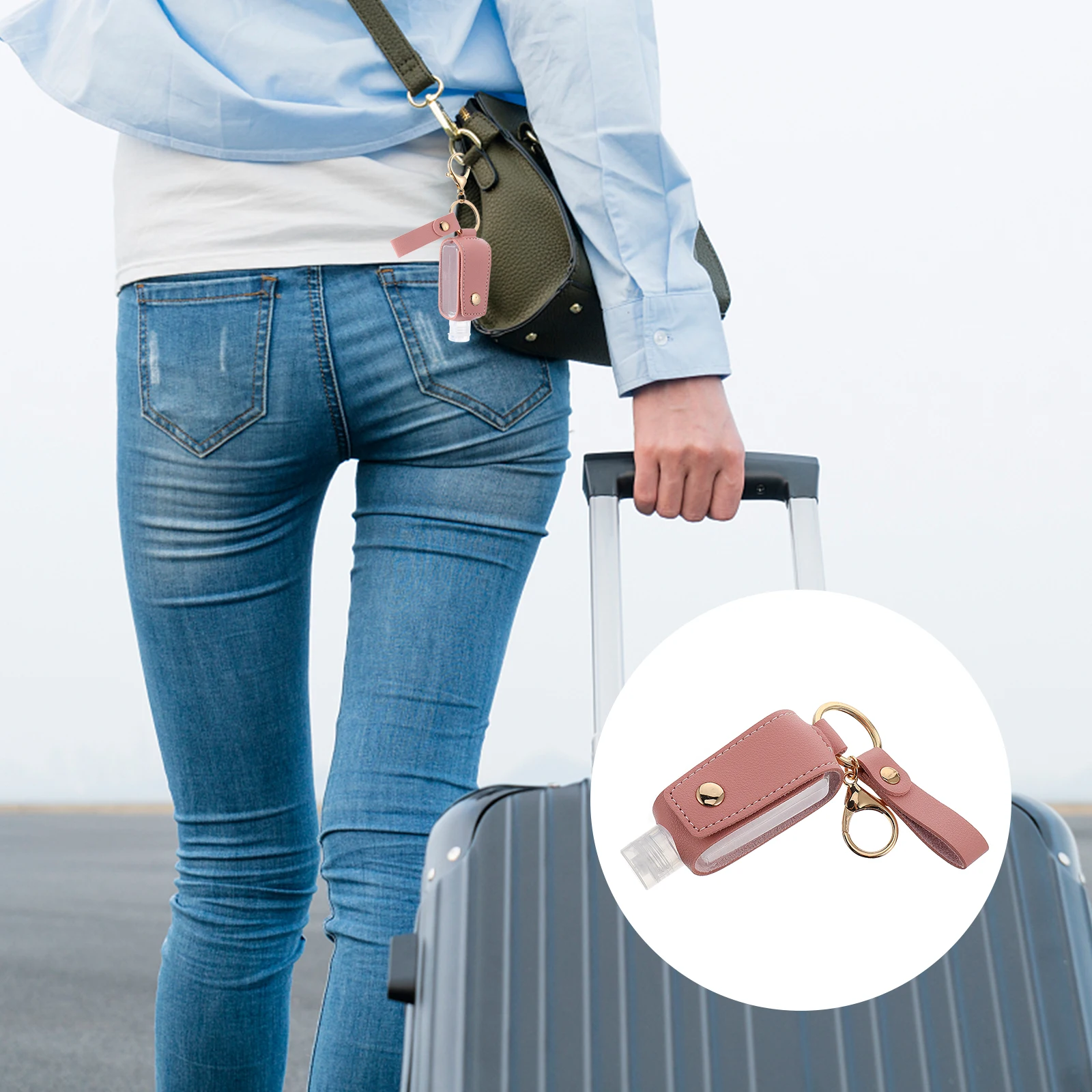 

1Set Portable Empty Bottle Keychain Hand Cover Durable Lightweight Travel Holder for Backpack Handbag Cosmetics