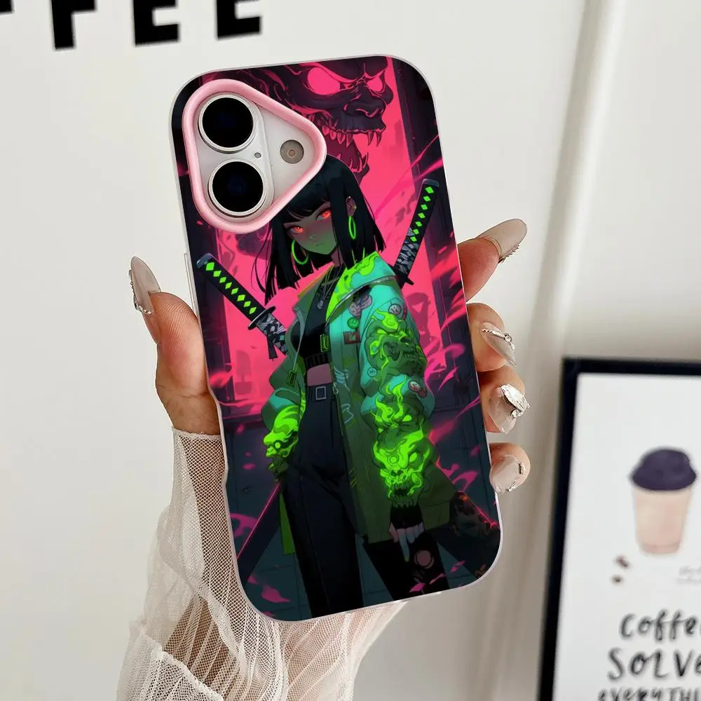 

Anime Power Girl Phone Case for iPhone 17 16 15 14 13 12 11 Air Pro Max Plus Jelly Dual Layer Pink Cover