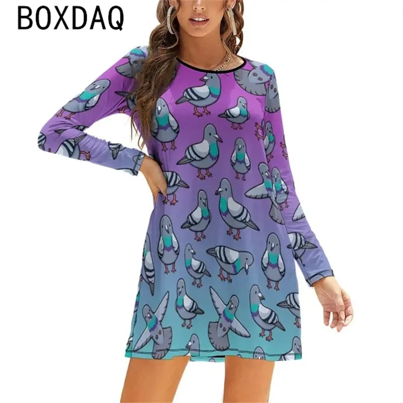 

Big Size S-6XL Women Dress Autumn Winter Long Sleeve O-Neck A-Line Dress 3D Gradient Colorful Print Mini Dress Vestidos De Muer