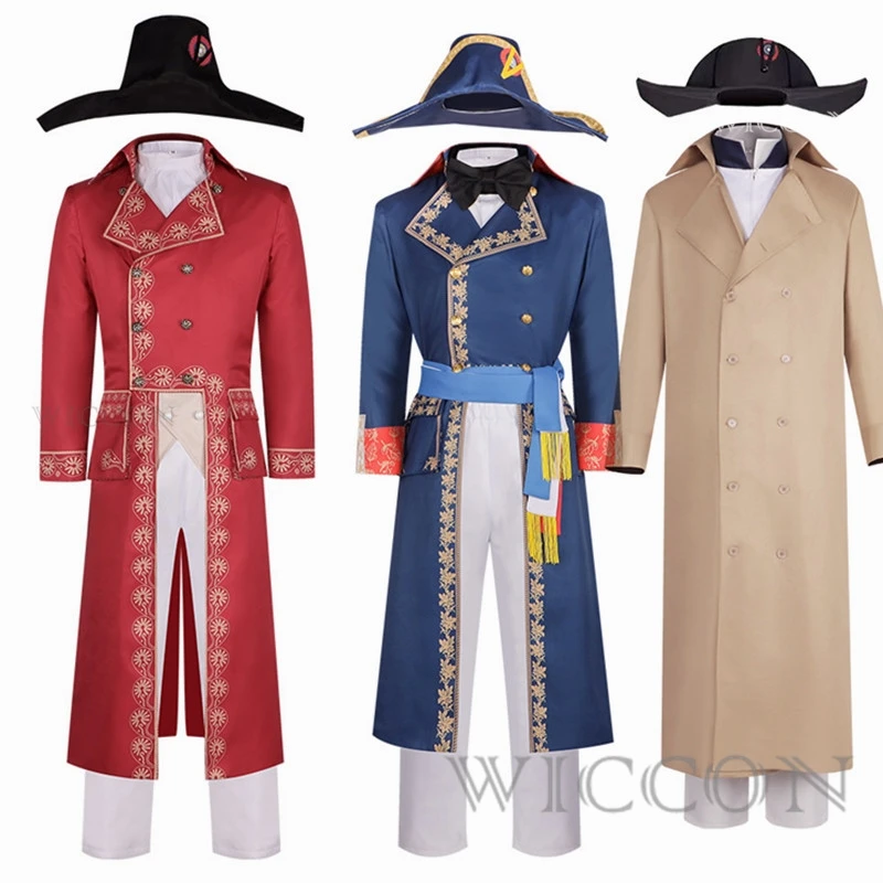 

Movie Napoleon Cosplay Costume French Emperor Cosplay Military Uniform Full Suit Coat Hat Sold Halloween Role play Party For Man