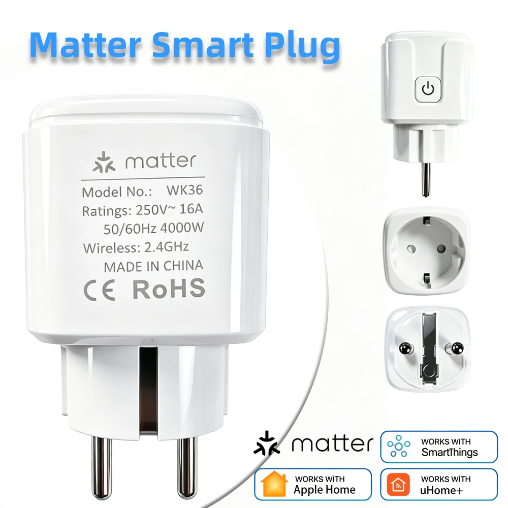 

Matter EU/FR/Russia Smart Plug Works Google Apple Home SmartThings uHome+ Energy Metering with Remote Voice Control Timer 16A