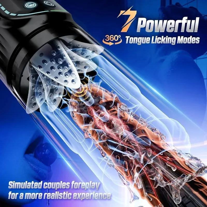 التلقائي مص لعق ذكر الاستمناء 7 Thrusting دوران LCD فراغ القضيب مضخة جيب حقيقي كس الضارب اللسان الجنس لعب