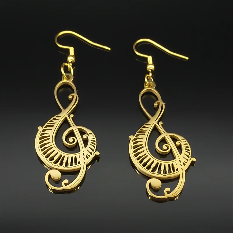 Music Note Treble Clef Earring Drops For Women Stainless Steel Gold Color Hollow Earrings Music Symbol Party Gift Jewelry E8598