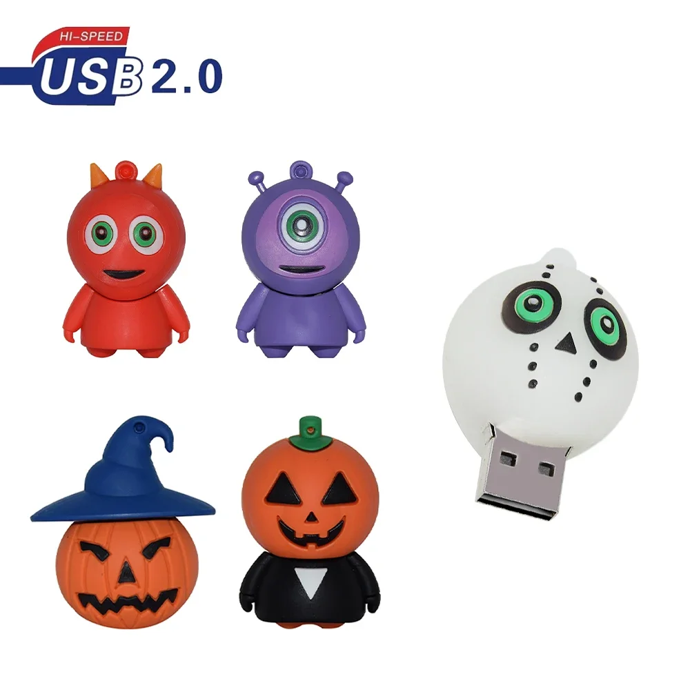 Unidad flash USB de calavera con cabeza de calabaza fantasma de dibujos animados, 8GB, 16GB, 32GB, 64GB, 128GB, disco U, memoria USB, regalo de halloween