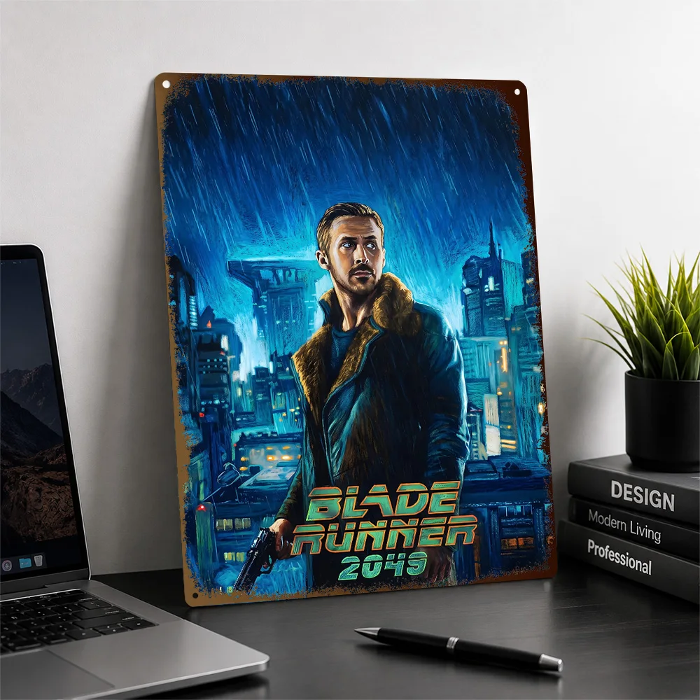 Blade Runner 2049 Rainy City Portrait Aluminum Poster Customized Metal Tin Sign Cosmic Screen Style Wall Art Home Office Decor