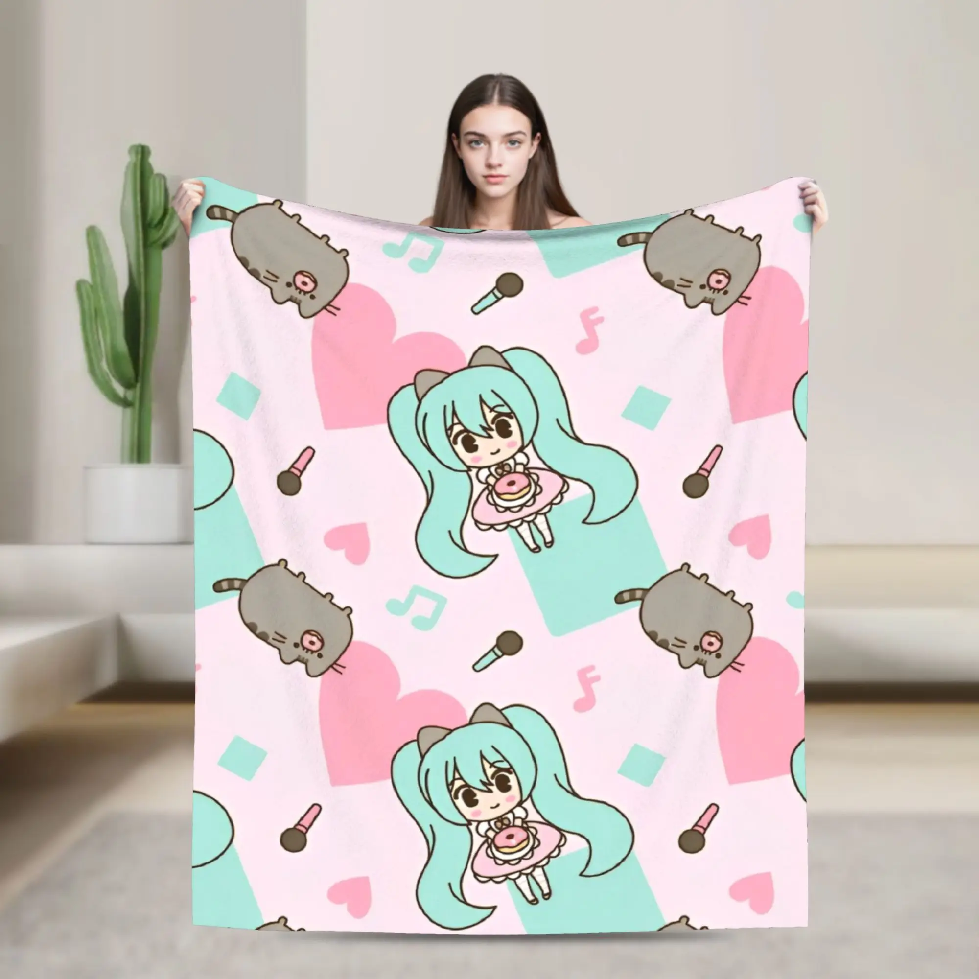 Hatsunes Mikus Fleece Throw Blanket  Blanket for Sofa Outdoor Super Soft Quilt,
