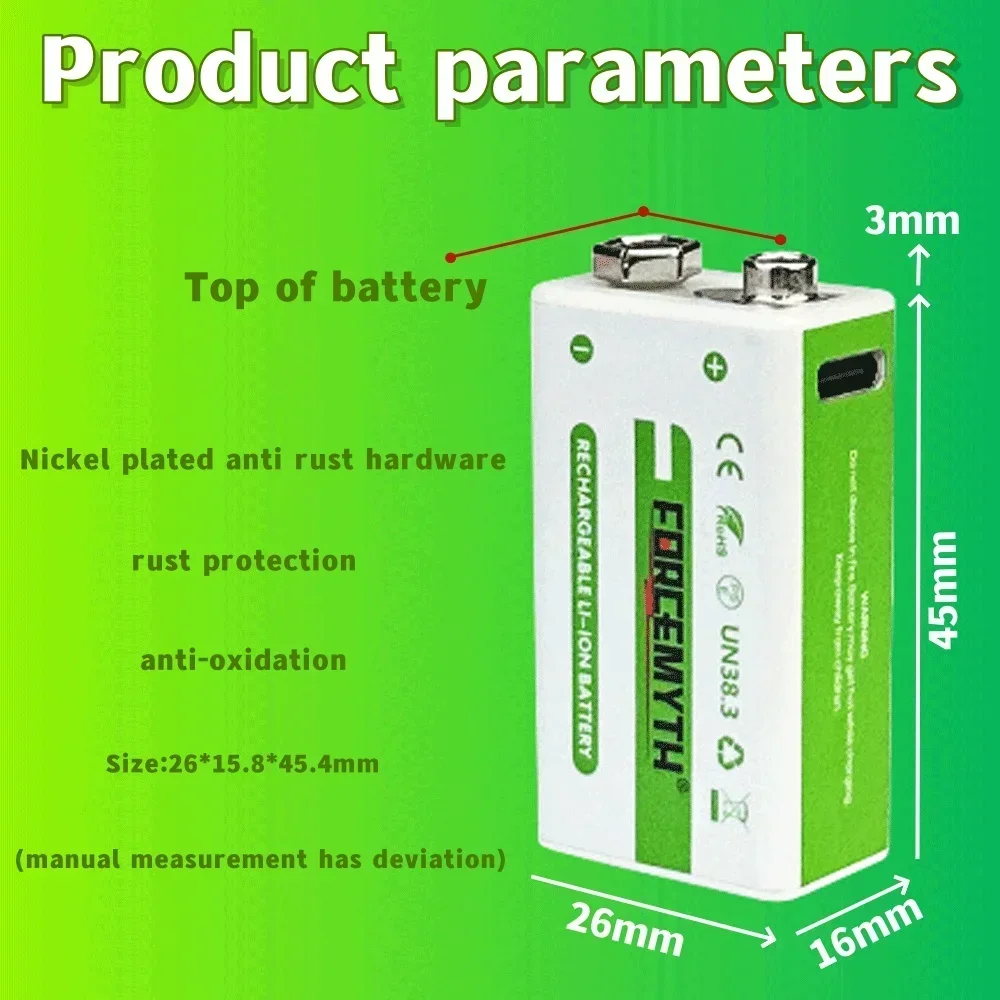 1000mAh 9V Li-ion Rechargeable Battery 6F22 Micro USB 9v Lithium Batteries for Multimeter Microphone Toy Remote Control KTV