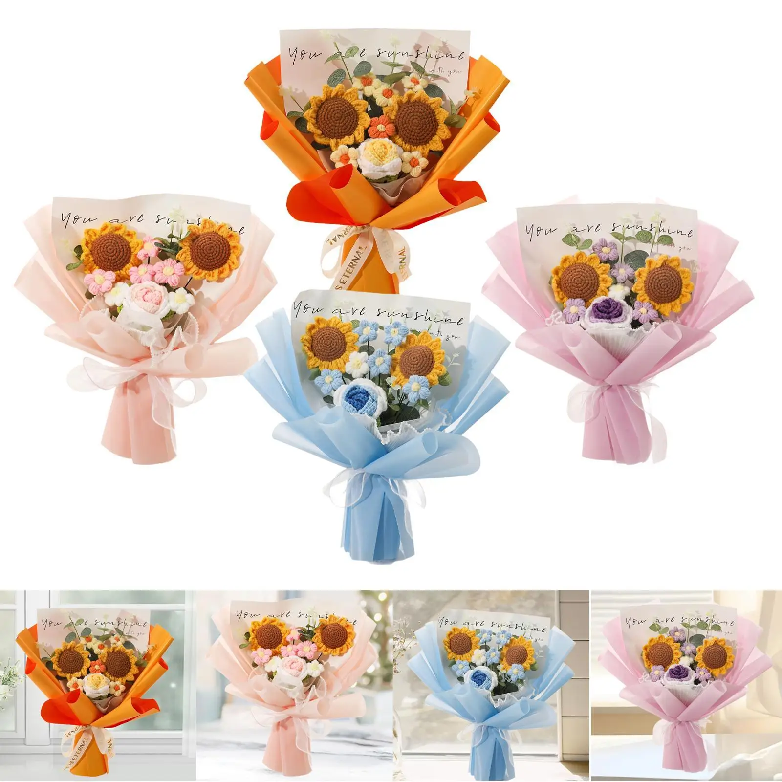 

Вязаный крючком букет цветов подсолнечник сохраненный цветочный орнамент домашняя вечеринка искусственный