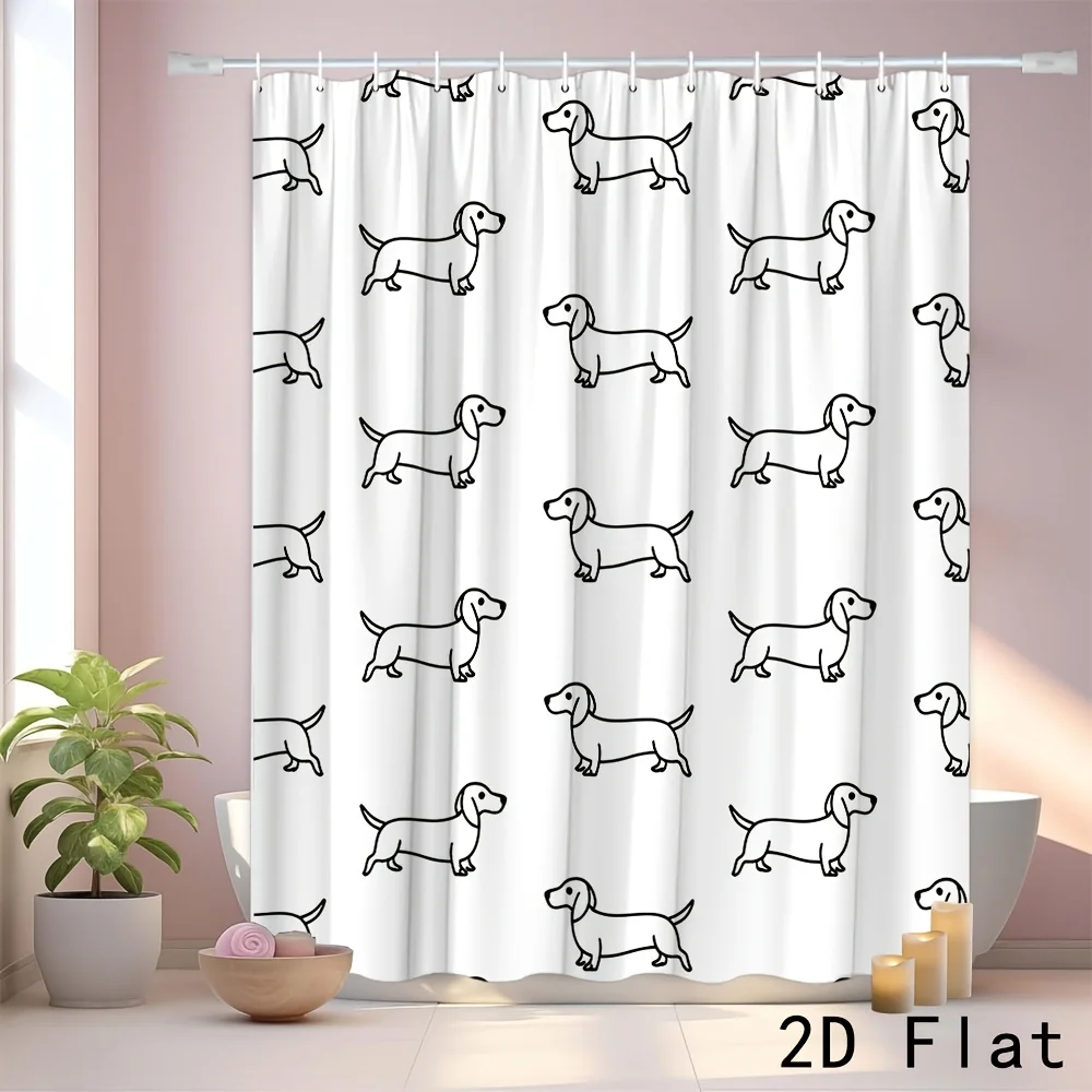 

cute dachshund dog print shower curtain minimalist black and white design for bathroom home decor with 12 hooks easy to care for