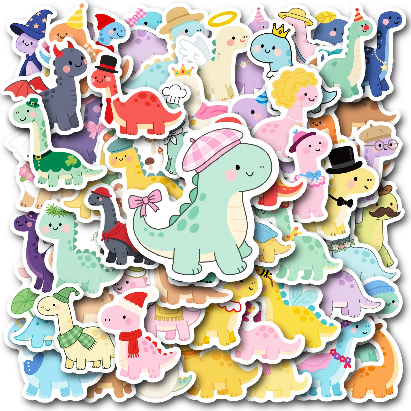 

10/30/56PCS Small Fresh Hat Dinosaur Graffiti Stickers Kawaii Creative Dinosaurs Cartoon Decal Notebook Phone Guitar Fridge