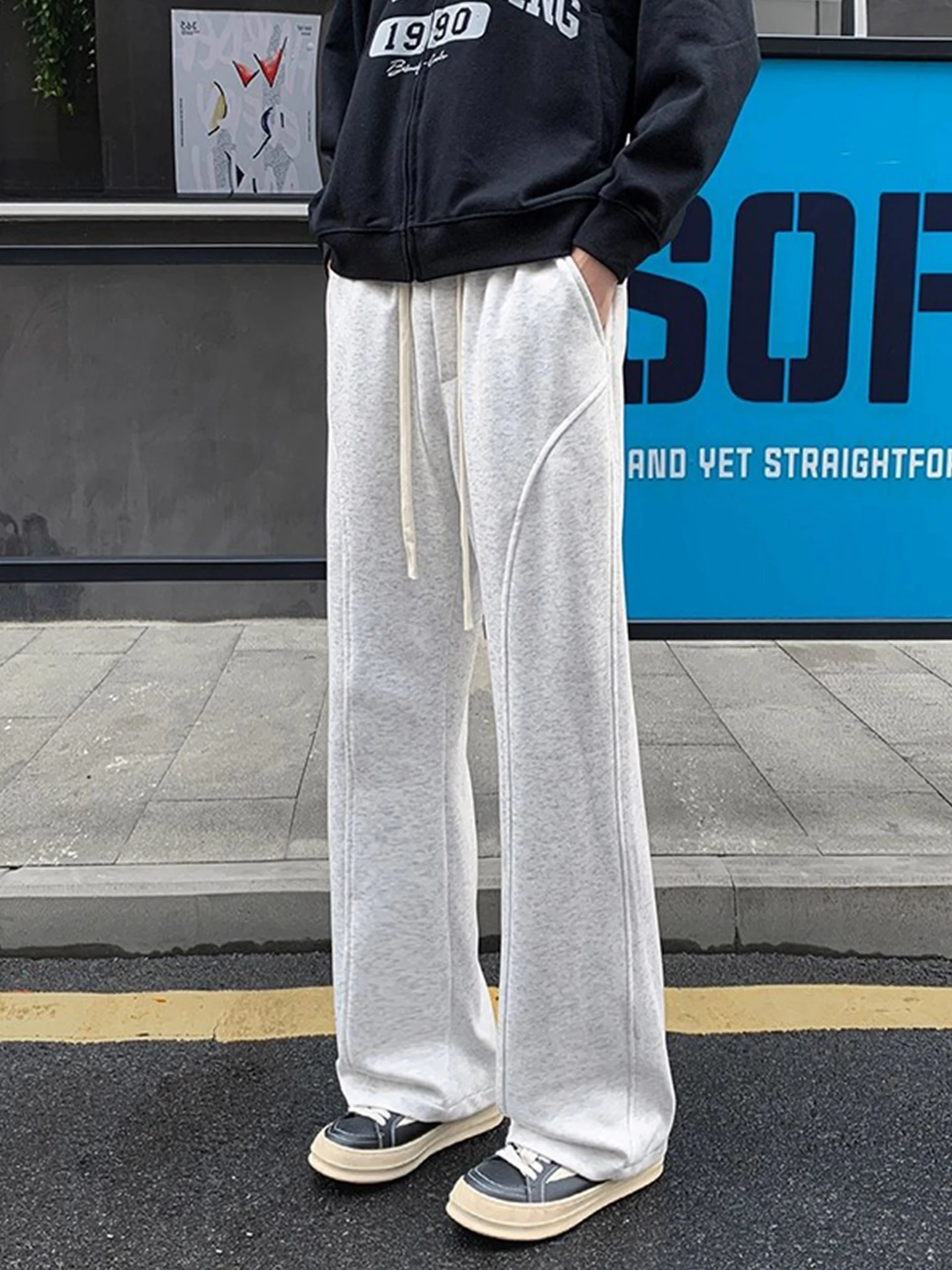 

Мужские хлопковые спортивные брюки прямого кроя Heavyweight: модные широкие брюки для весны и осени в американском повседневном стиле