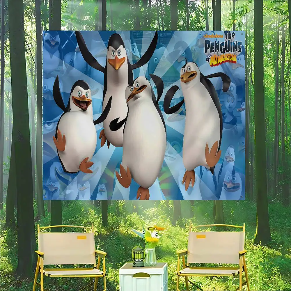 Classic Animation The P-Penguins Of M-Madagascar Banner Art Printing Japanese Wall Flag Anime Wall Hanging Home Decor