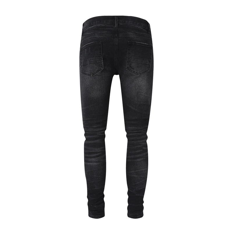 Y2KAutumn fashion new men's perforated white patch washed jeans nostalgic black jeans high street hip-hop brand pants Y2K