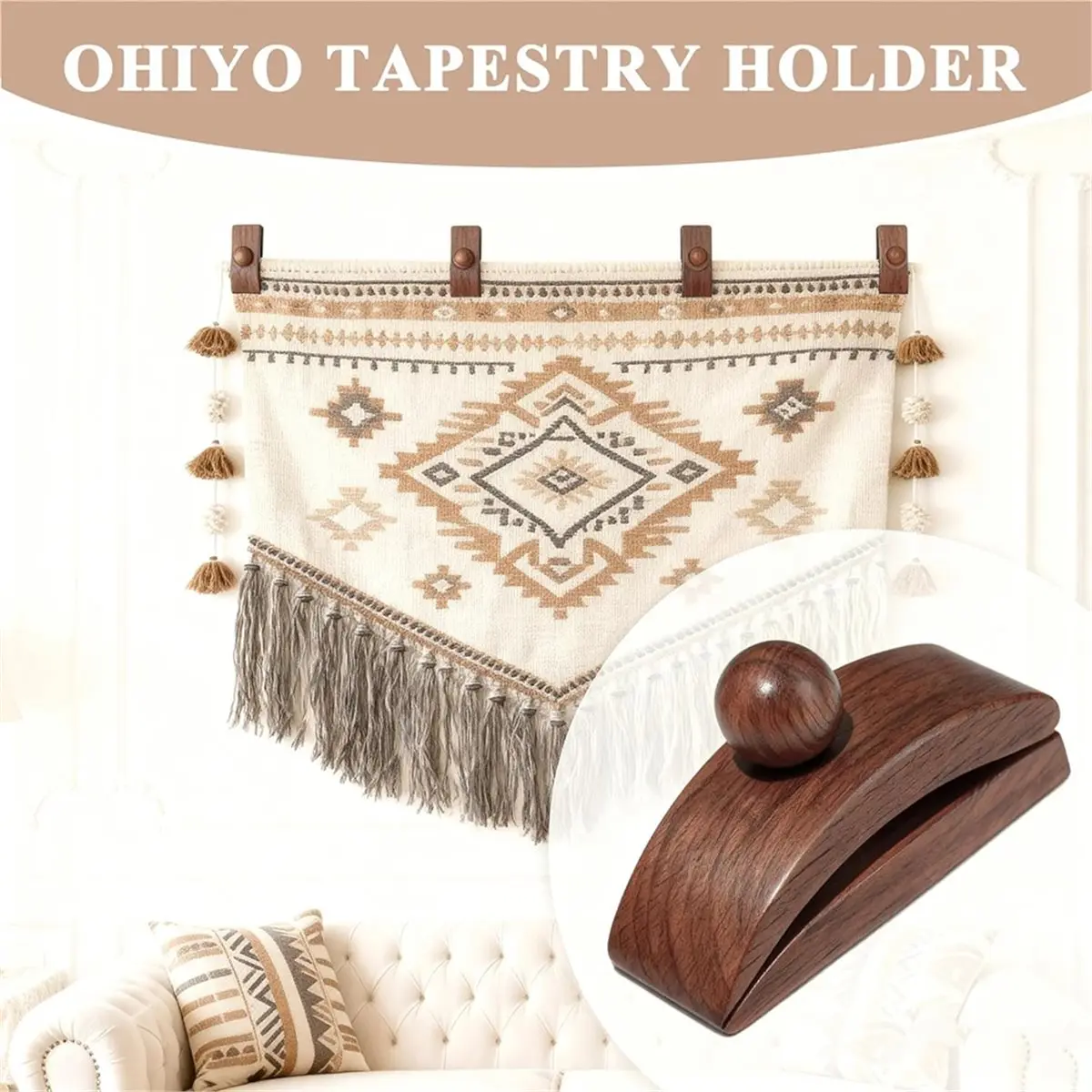 2026 New Tool Solid Walnut Wood Tapestry Wall Hangers 4 Pack Quilt Hangers, Blanket Hanger Clamps for Display, Wooden Wall Clips