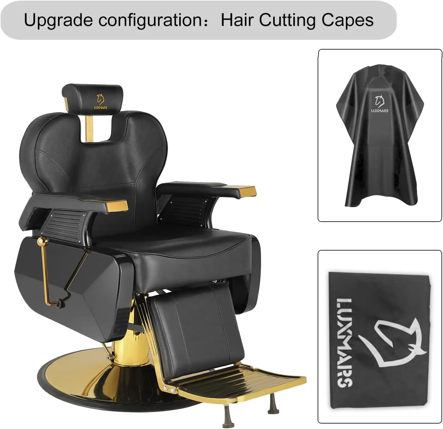 Chair Salon Hydraulic 360° Swivel Gold PVC Leather Barber, 440lbs Weight Capacity