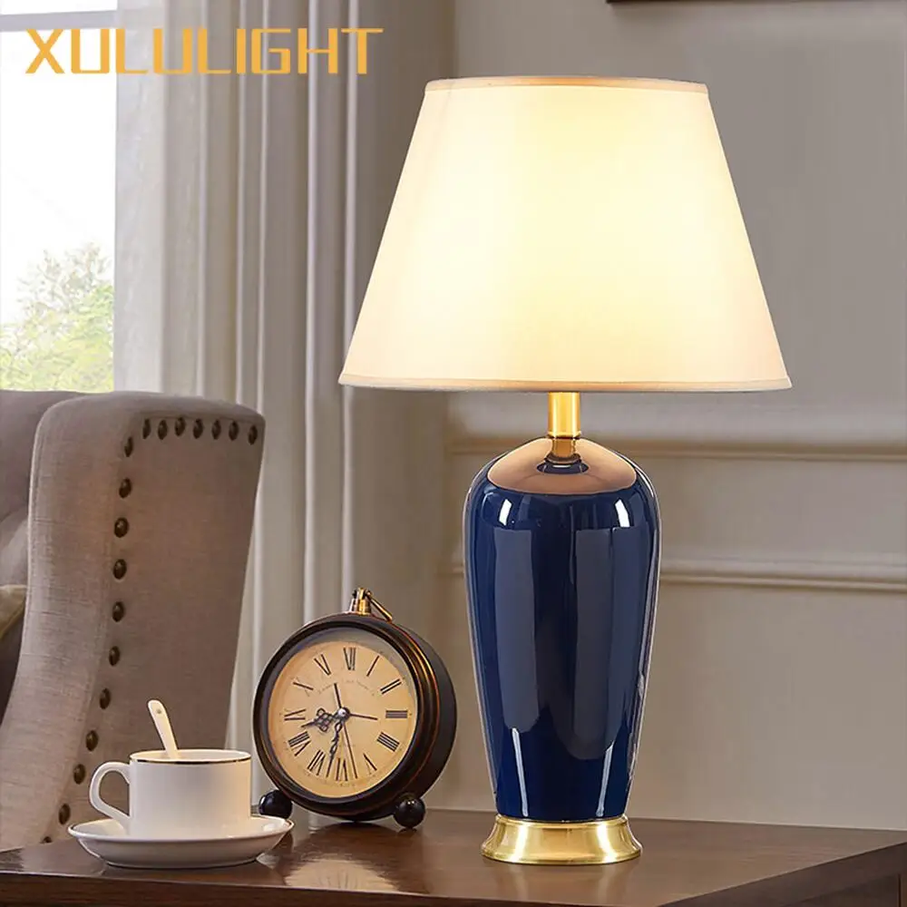 azul escuro ceramica controle remoto abajur bedroom bedside lamp luz americana luxo desk lamp sala de estar decor 01