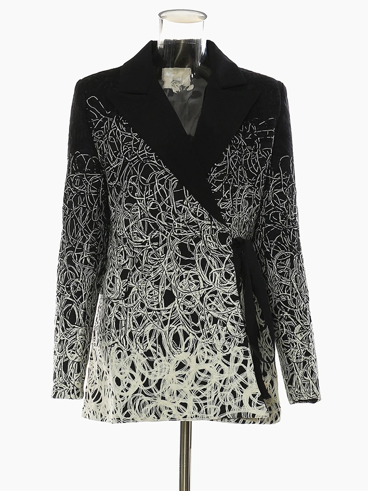 EAM-chaqueta holgada de manga larga para mujer, Blazer negro bordado de talla grande, con solapa, a la moda, para primavera y otoño, 2024, 17A4201H