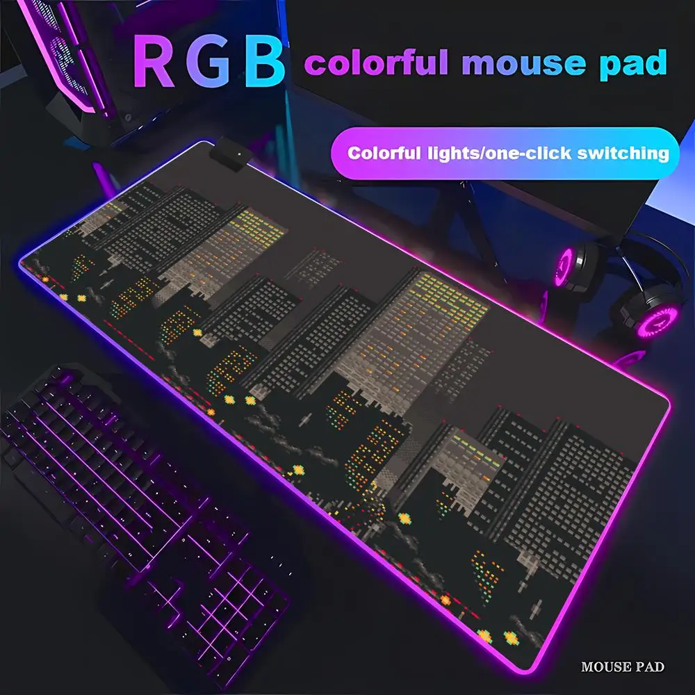 

HYBXAXC Mouse Pad RubberFor Office Gaming Pixel Japanese Castle Forest Scene Mat RGB Pad HD Large LED Light Computer Non-slip